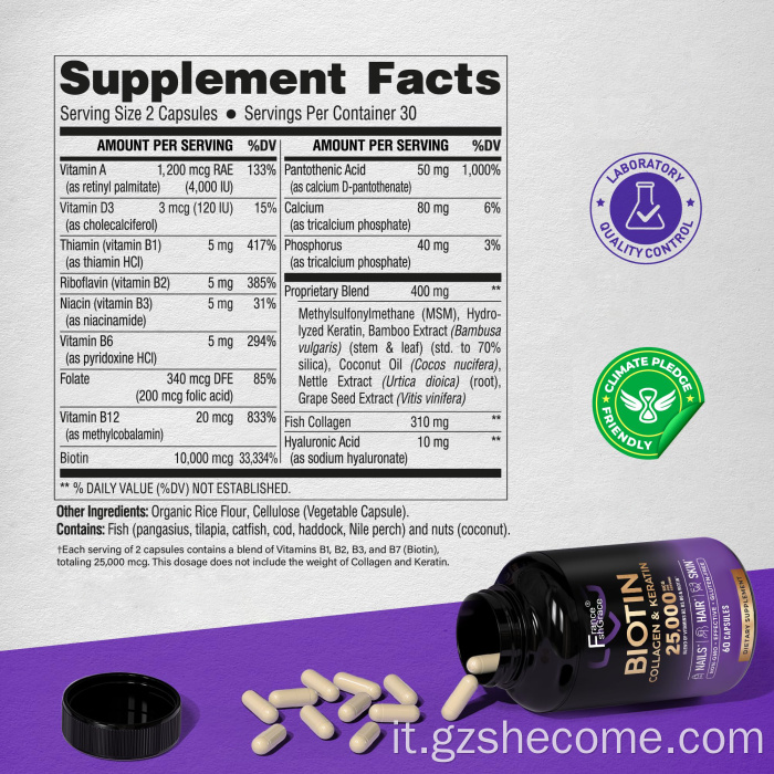 Biotina Collagene Keratina Crescita dei capelli Supporto per le unghie della pelle